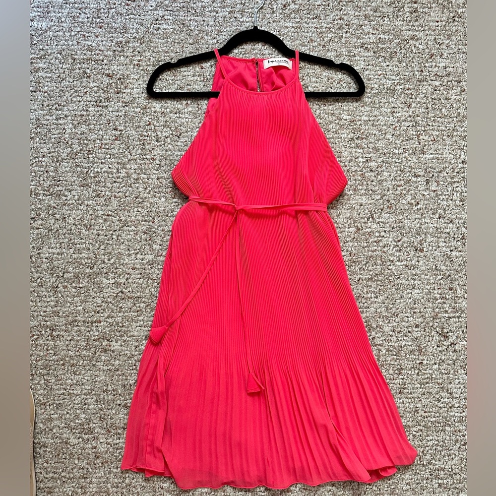Bright Coral Mini Pleat Dress
